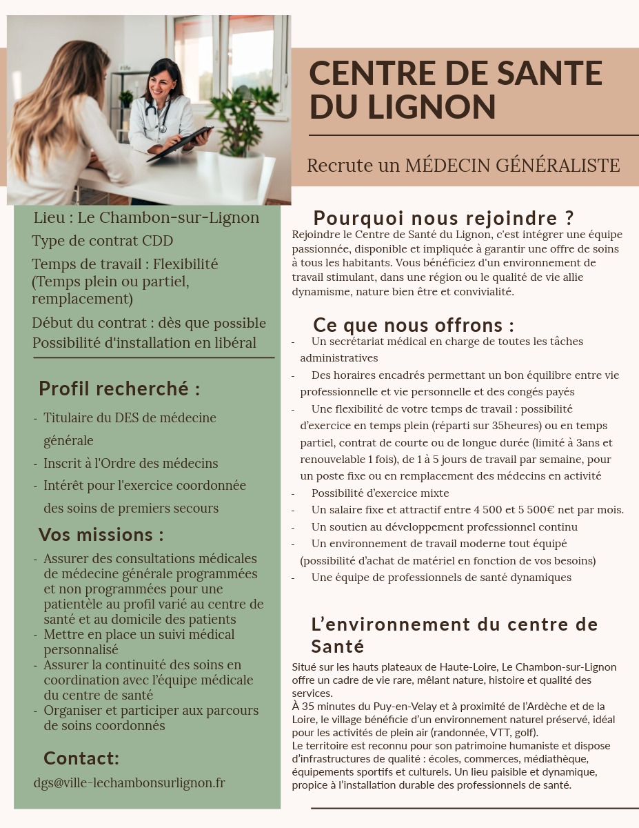 👨‍⚕️ Le Chambon-sur-Lignon recherche un médecin ! 👨‍⚕️